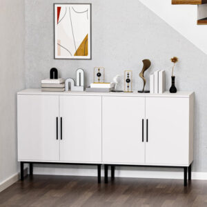 Modern Accent Sideboard and Buffet Storage with Door, Free Standing Wood Cabinet for Bedroom, Living Room, Kitchen or Hallway (1, White)