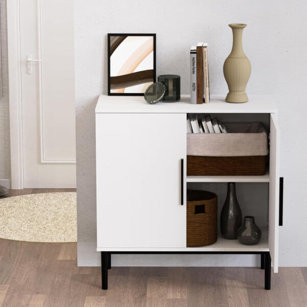 Modern Accent Sideboard and Buffet Storage with Door, Free Standing Wood Cabinet for Bedroom, Living Room, Kitchen or Hallway (1, White)