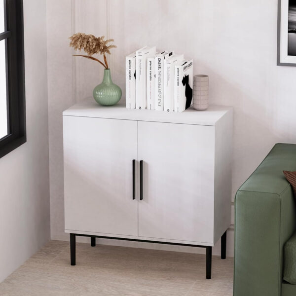 Modern Accent Sideboard and Buffet Storage with Door, Free Standing Wood Cabinet for Bedroom, Living Room, Kitchen or Hallway (1, White)