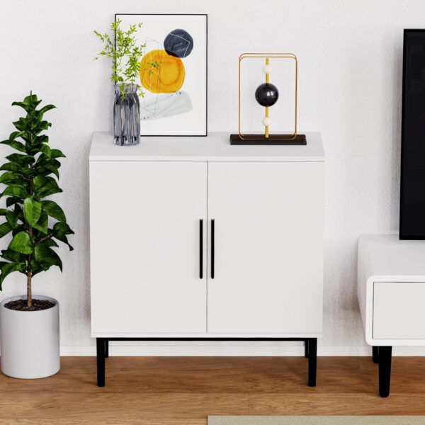 Modern Accent Sideboard and Buffet Storage with Door, Free Standing Wood Cabinet for Bedroom, Living Room, Kitchen or Hallway (1, White)