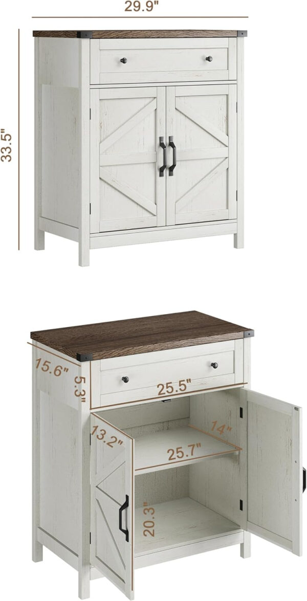 ChooChoo Kitchen Storage Cabinet, Coffee Bar Cabinet, Farmhouse Buffet Sideboard with Drawer for Kitchen, Living Room, White