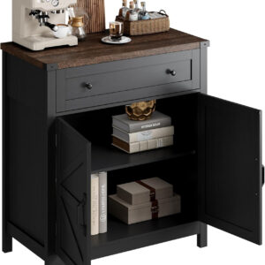 ChooChoo Kitchen Storage Cabinet, Coffee Bar Cabinet, Farmhouse Buffet Sideboard with Drawer for Kitchen, Living Room, White