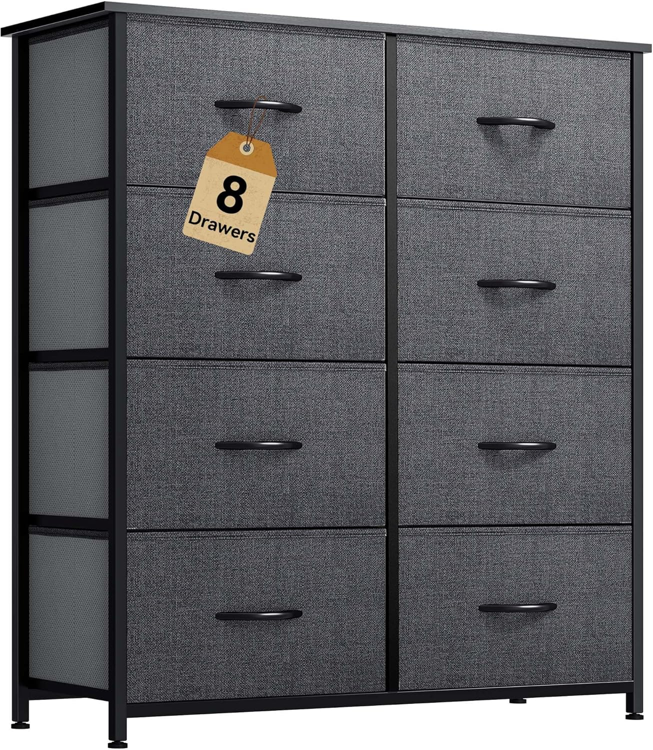 YITAHOME Dresser for Bedroom, Tall Dresser with 8 Drawers, Storage Tower with Fabric Bins, Chest of Drawers for Closet & Living Room (Black Wood Grain)