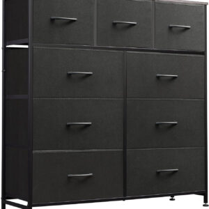 WLIVE 9-Drawer Dresser, Fabric Storage Tower for Bedroom, Hallway, Entryway, Closet, Tall Chest Organizer Unit with Fabric Bins, Steel Frame, Wood Top, Easy Pull Handle, Charcoal Black