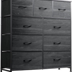 WLIVE 9-Drawer Dresser, Fabric Storage Tower for Bedroom, Hallway, Entryway, Closet, Tall Chest Organizer Unit with Fabric Bins, Steel Frame, Wood Top, Easy Pull Handle, Charcoal Black