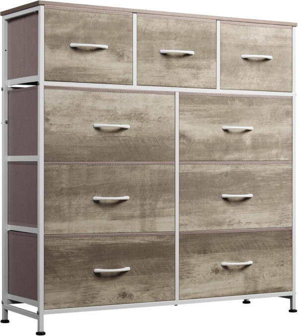 WLIVE 9-Drawer Dresser, Fabric Storage Tower for Bedroom, Hallway, Entryway, Closet, Tall Chest Organizer Unit with Fabric Bins, Steel Frame, Wood Top, Easy Pull Handle, Charcoal Black