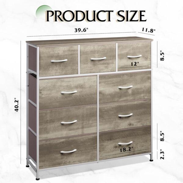 WLIVE 9-Drawer Dresser, Fabric Storage Tower for Bedroom, Hallway, Entryway, Closet, Tall Chest Organizer Unit with Fabric Bins, Steel Frame, Wood Top, Easy Pull Handle, Charcoal Black