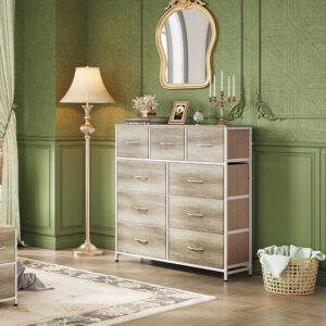WLIVE 9-Drawer Dresser, Fabric Storage Tower for Bedroom, Hallway, Entryway, Closet, Tall Chest Organizer Unit with Fabric Bins, Steel Frame, Wood Top, Easy Pull Handle, Charcoal Black