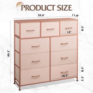 WLIVE 9-Drawer Dresser, Fabric Storage Tower for Bedroom, Hallway, Entryway, Closet, Tall Chest Organizer Unit with Fabric Bins, Steel Frame, Wood Top, Easy Pull Handle, Charcoal Black