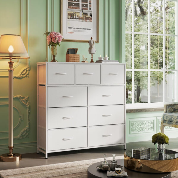 WLIVE 9-Drawer Dresser, Fabric Storage Tower for Bedroom, Hallway, Entryway, Closet, Tall Chest Organizer Unit with Fabric Bins, Steel Frame, Wood Top, Easy Pull Handle, Charcoal Black