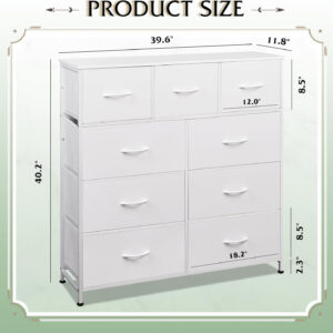 WLIVE 9-Drawer Dresser, Fabric Storage Tower for Bedroom, Hallway, Entryway, Closet, Tall Chest Organizer Unit with Fabric Bins, Steel Frame, Wood Top, Easy Pull Handle, Charcoal Black