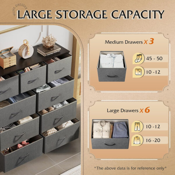 WLIVE 9-Drawer Dresser, Fabric Storage Tower for Bedroom, Hallway, Entryway, Closet, Tall Chest Organizer Unit with Fabric Bins, Steel Frame, Wood Top, Easy Pull Handle, Charcoal Black