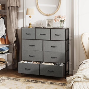WLIVE 9-Drawer Dresser, Fabric Storage Tower for Bedroom, Hallway, Entryway, Closet, Tall Chest Organizer Unit with Fabric Bins, Steel Frame, Wood Top, Easy Pull Handle, Charcoal Black