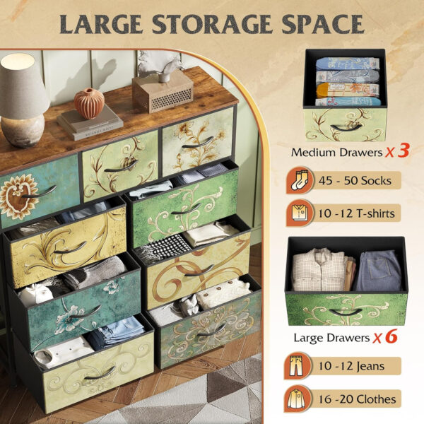 WLIVE 9-Drawer Dresser, Fabric Storage Tower for Bedroom, Hallway, Entryway, Closet, Tall Chest Organizer Unit with Fabric Bins, Steel Frame, Wood Top, Easy Pull Handle, Charcoal Black
