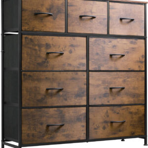 WLIVE 9-Drawer Dresser, Fabric Storage Tower for Bedroom, Hallway, Entryway, Closet, Tall Chest Organizer Unit with Fabric Bins, Steel Frame, Wood Top, Easy Pull Handle, Charcoal Black