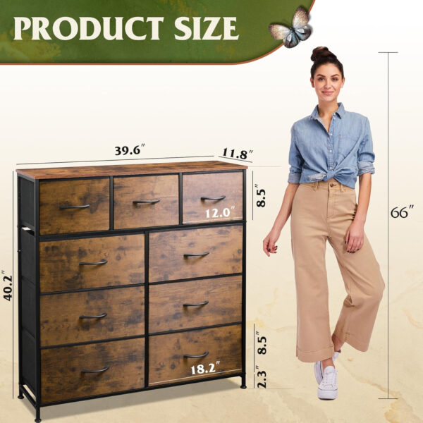 WLIVE 9-Drawer Dresser, Fabric Storage Tower for Bedroom, Hallway, Entryway, Closet, Tall Chest Organizer Unit with Fabric Bins, Steel Frame, Wood Top, Easy Pull Handle, Charcoal Black