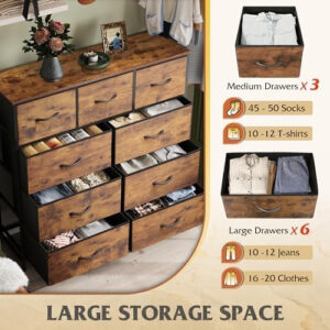 WLIVE 9-Drawer Dresser, Fabric Storage Tower for Bedroom, Hallway, Entryway, Closet, Tall Chest Organizer Unit with Fabric Bins, Steel Frame, Wood Top, Easy Pull Handle, Charcoal Black