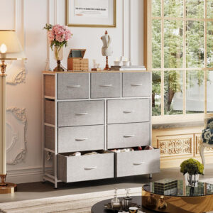 WLIVE 9-Drawer Dresser, Fabric Storage Tower for Bedroom, Hallway, Entryway, Closet, Tall Chest Organizer Unit with Fabric Bins, Steel Frame, Wood Top, Easy Pull Handle, Charcoal Black