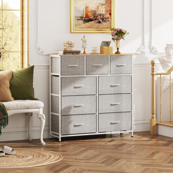 WLIVE 9-Drawer Dresser, Fabric Storage Tower for Bedroom, Hallway, Entryway, Closet, Tall Chest Organizer Unit with Fabric Bins, Steel Frame, Wood Top, Easy Pull Handle, Charcoal Black