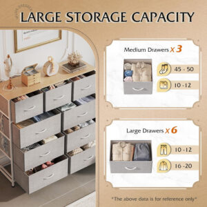 WLIVE 9-Drawer Dresser, Fabric Storage Tower for Bedroom, Hallway, Entryway, Closet, Tall Chest Organizer Unit with Fabric Bins, Steel Frame, Wood Top, Easy Pull Handle, Charcoal Black