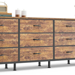 Huuger 70 Inch Dresser for Bedroom, TV Stand for 65, 75, 80 Inch TV, 12 Fabric Drawer Long Dresser, Large Entertainment Center for Bedroom, Wide Chest of Drawer with Storage, Rustic Brown