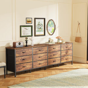 Huuger 70 Inch Dresser for Bedroom, TV Stand for 65, 75, 80 Inch TV, 12 Fabric Drawer Long Dresser, Large Entertainment Center for Bedroom, Wide Chest of Drawer with Storage, Rustic Brown