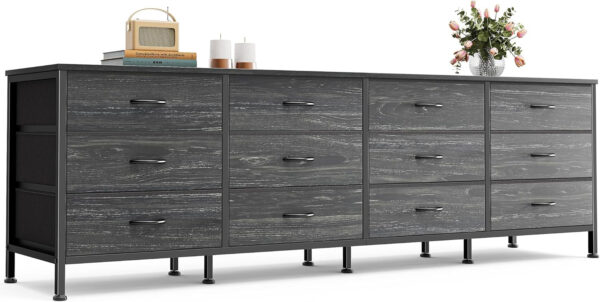 Huuger 70 Inch Dresser for Bedroom, TV Stand for 65, 75, 80 Inch TV, 12 Fabric Drawer Long Dresser, Large Entertainment Center for Bedroom, Wide Chest of Drawer with Storage, Rustic Brown