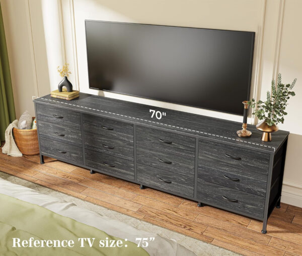 Huuger 70 Inch Dresser for Bedroom, TV Stand for 65, 75, 80 Inch TV, 12 Fabric Drawer Long Dresser, Large Entertainment Center for Bedroom, Wide Chest of Drawer with Storage, Rustic Brown