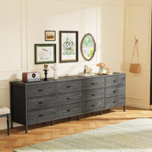 Huuger 70 Inch Dresser for Bedroom, TV Stand for 65, 75, 80 Inch TV, 12 Fabric Drawer Long Dresser, Large Entertainment Center for Bedroom, Wide Chest of Drawer with Storage, Rustic Brown