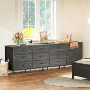 Huuger 70 Inch Dresser for Bedroom, TV Stand for 65, 75, 80 Inch TV, 12 Fabric Drawer Long Dresser, Large Entertainment Center for Bedroom, Wide Chest of Drawer with Storage, Rustic Brown