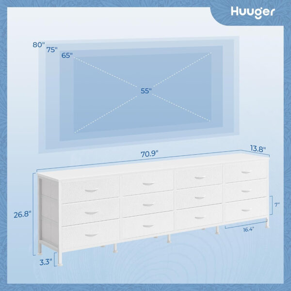Huuger 70 Inch Dresser for Bedroom, TV Stand for 65, 75, 80 Inch TV, 12 Fabric Drawer Long Dresser, Large Entertainment Center for Bedroom, Wide Chest of Drawer with Storage, Rustic Brown