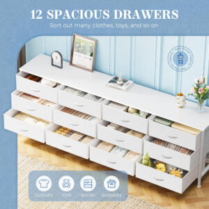 Huuger 70 Inch Dresser for Bedroom, TV Stand for 65, 75, 80 Inch TV, 12 Fabric Drawer Long Dresser, Large Entertainment Center for Bedroom, Wide Chest of Drawer with Storage, Rustic Brown