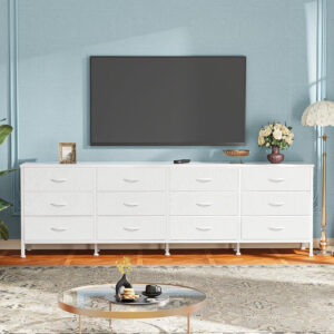 Huuger 70 Inch Dresser for Bedroom, TV Stand for 65, 75, 80 Inch TV, 12 Fabric Drawer Long Dresser, Large Entertainment Center for Bedroom, Wide Chest of Drawer with Storage, Rustic Brown