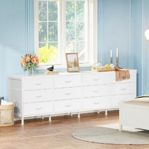 Huuger 70 Inch Dresser for Bedroom, TV Stand for 65, 75, 80 Inch TV, 12 Fabric Drawer Long Dresser, Large Entertainment Center for Bedroom, Wide Chest of Drawer with Storage, Rustic Brown