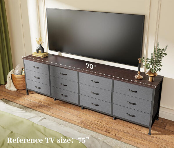 Huuger 70 Inch Dresser for Bedroom, TV Stand for 65, 75, 80 Inch TV, 12 Fabric Drawer Long Dresser, Large Entertainment Center for Bedroom, Wide Chest of Drawer with Storage, Rustic Brown
