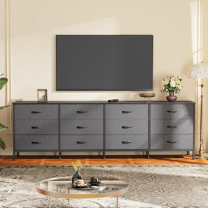 Huuger 70 Inch Dresser for Bedroom, TV Stand for 65, 75, 80 Inch TV, 12 Fabric Drawer Long Dresser, Large Entertainment Center for Bedroom, Wide Chest of Drawer with Storage, Rustic Brown