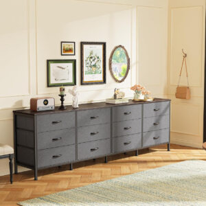 Huuger 70 Inch Dresser for Bedroom, TV Stand for 65, 75, 80 Inch TV, 12 Fabric Drawer Long Dresser, Large Entertainment Center for Bedroom, Wide Chest of Drawer with Storage, Rustic Brown