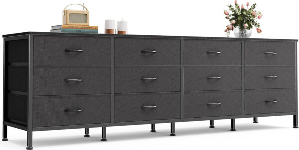 Huuger 70 Inch Dresser for Bedroom, TV Stand for 65, 75, 80 Inch TV, 12 Fabric Drawer Long Dresser, Large Entertainment Center for Bedroom, Wide Chest of Drawer with Storage, Rustic Brown