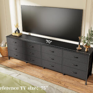 Huuger 70 Inch Dresser for Bedroom, TV Stand for 65, 75, 80 Inch TV, 12 Fabric Drawer Long Dresser, Large Entertainment Center for Bedroom, Wide Chest of Drawer with Storage, Rustic Brown