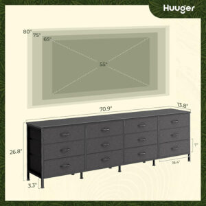 Huuger 70 Inch Dresser for Bedroom, TV Stand for 65, 75, 80 Inch TV, 12 Fabric Drawer Long Dresser, Large Entertainment Center for Bedroom, Wide Chest of Drawer with Storage, Rustic Brown