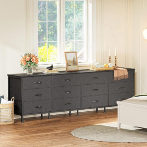 Huuger 70 Inch Dresser for Bedroom, TV Stand for 65, 75, 80 Inch TV, 12 Fabric Drawer Long Dresser, Large Entertainment Center for Bedroom, Wide Chest of Drawer with Storage, Rustic Brown