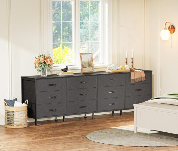 Huuger 70 Inch Dresser for Bedroom, TV Stand for 65, 75, 80 Inch TV, 12 Fabric Drawer Long Dresser, Large Entertainment Center for Bedroom, Wide Chest of Drawer with Storage, Rustic Brown