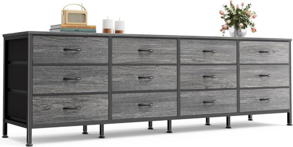 Huuger 70 Inch Dresser for Bedroom, TV Stand for 65, 75, 80 Inch TV, 12 Fabric Drawer Long Dresser, Large Entertainment Center for Bedroom, Wide Chest of Drawer with Storage, Rustic Brown