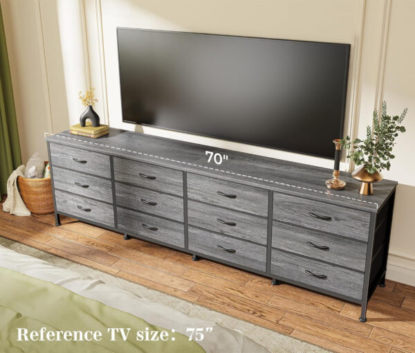 Huuger 70 Inch Dresser for Bedroom, TV Stand for 65, 75, 80 Inch TV, 12 Fabric Drawer Long Dresser, Large Entertainment Center for Bedroom, Wide Chest of Drawer with Storage, Rustic Brown