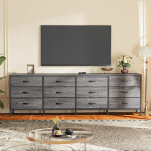 Huuger 70 Inch Dresser for Bedroom, TV Stand for 65, 75, 80 Inch TV, 12 Fabric Drawer Long Dresser, Large Entertainment Center for Bedroom, Wide Chest of Drawer with Storage, Rustic Brown