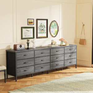 Huuger 70 Inch Dresser for Bedroom, TV Stand for 65, 75, 80 Inch TV, 12 Fabric Drawer Long Dresser, Large Entertainment Center for Bedroom, Wide Chest of Drawer with Storage, Rustic Brown