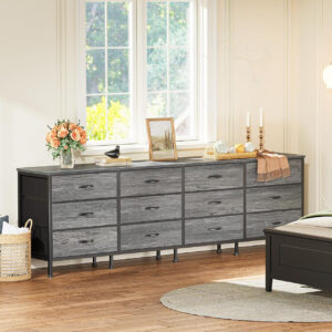 Huuger 70 Inch Dresser for Bedroom, TV Stand for 65, 75, 80 Inch TV, 12 Fabric Drawer Long Dresser, Large Entertainment Center for Bedroom, Wide Chest of Drawer with Storage, Rustic Brown