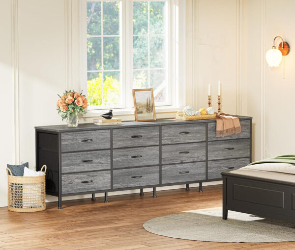 Huuger 70 Inch Dresser for Bedroom, TV Stand for 65, 75, 80 Inch TV, 12 Fabric Drawer Long Dresser, Large Entertainment Center for Bedroom, Wide Chest of Drawer with Storage, Rustic Brown