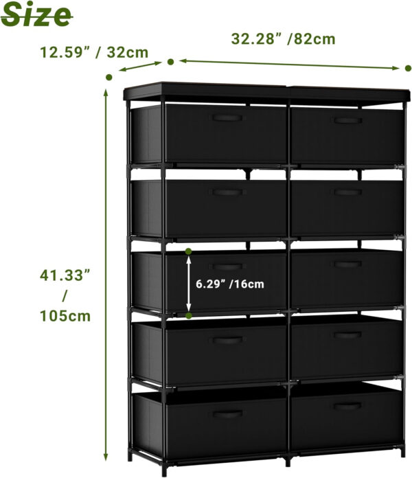 Dresser with 6 Fabric Drawer Stand Desktop Sturdy Metal Plastic Support Tube Cube Storage Cabinet for Bedroom Organization Dorm Front Hall Entryway