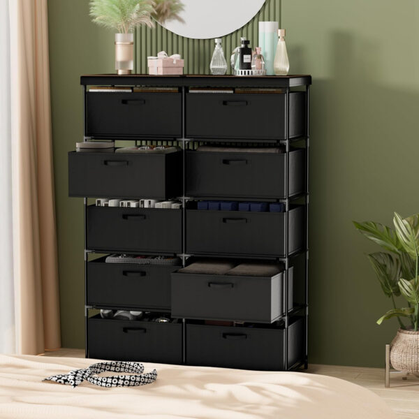 Dresser with 6 Fabric Drawer Stand Desktop Sturdy Metal Plastic Support Tube Cube Storage Cabinet for Bedroom Organization Dorm Front Hall Entryway